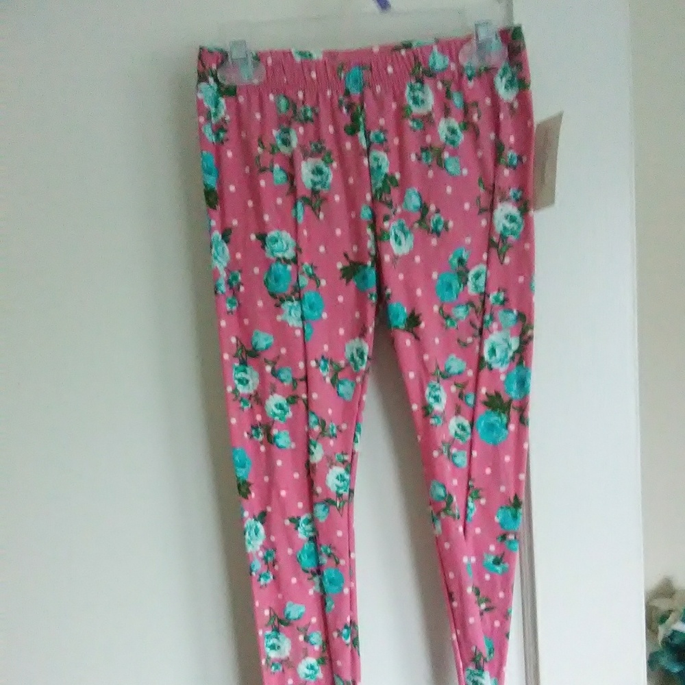 Pink with blue/white floral leggings